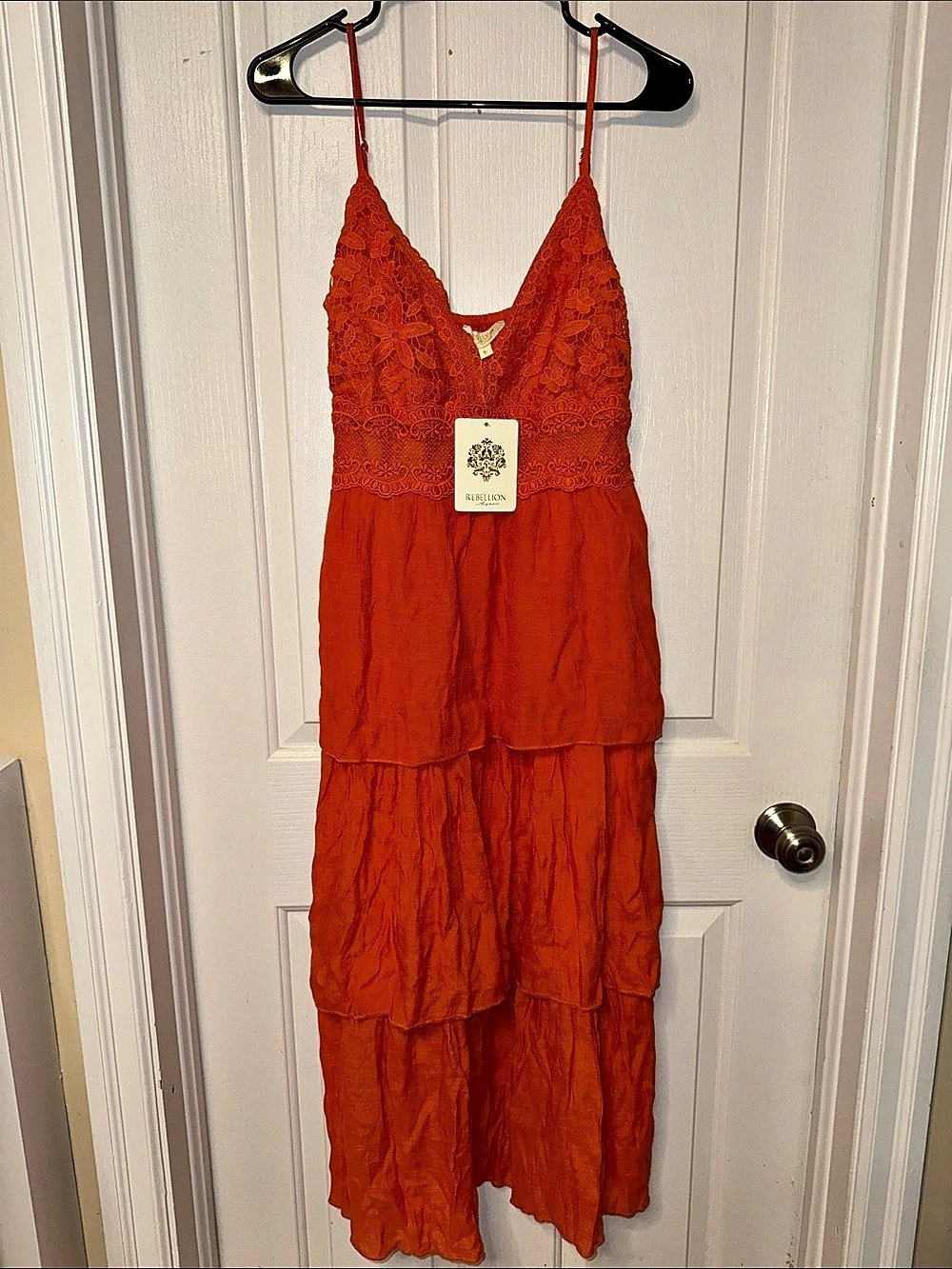 Rebellion Floral Lace Maxi Dress in Orange Size XL NWT